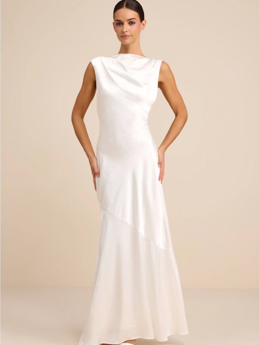 Lulu's Ivory Draped Boatneck Maxi Dress